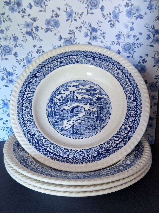 Set 4 Diepe Borden Aardewerk Blue